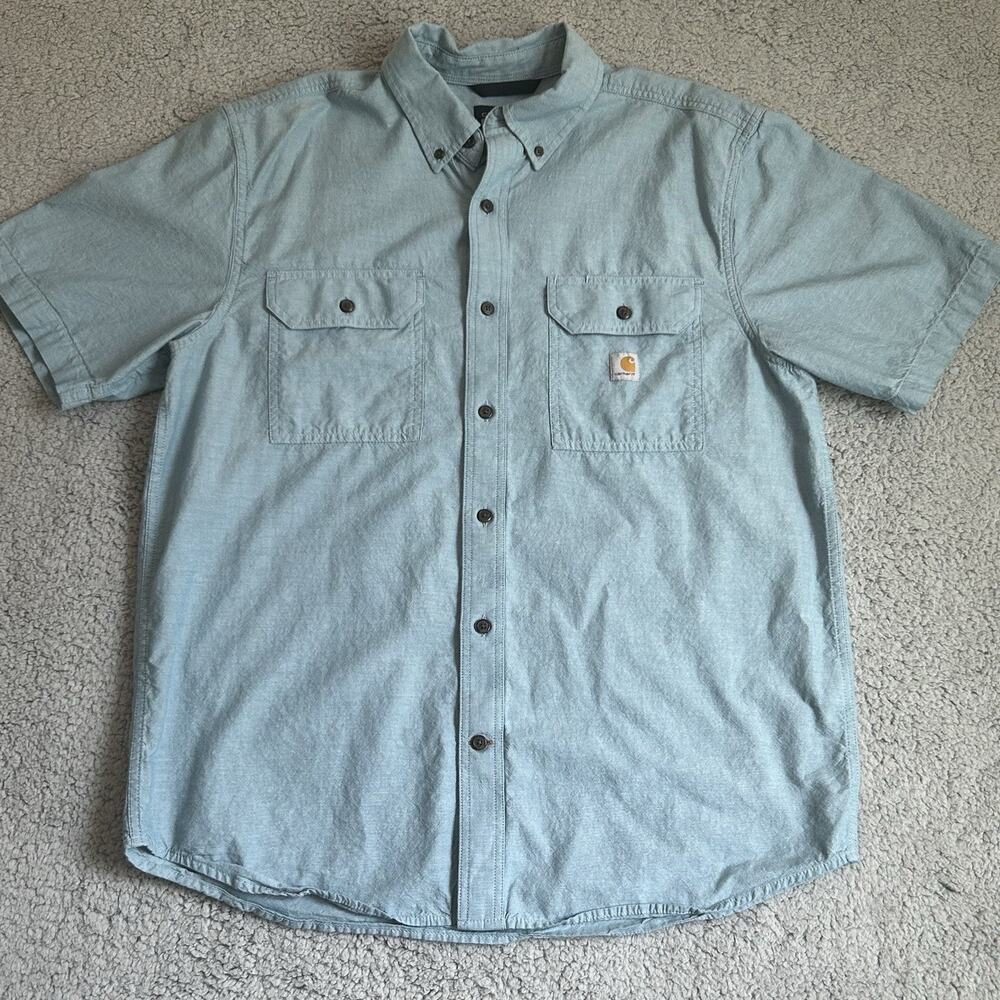 Carhartt Mens Loose Fit Short Sleeve Work Shirt Size Large TW4369 Denim Blue
